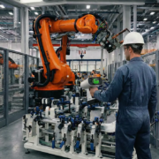 Artec Leo 3D scanner inspecting an automotive fixture on a robot production line